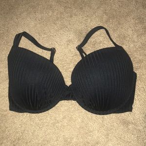 Size 34DD woman’s  bathing suit top. Black with rose gold accents ie: closure